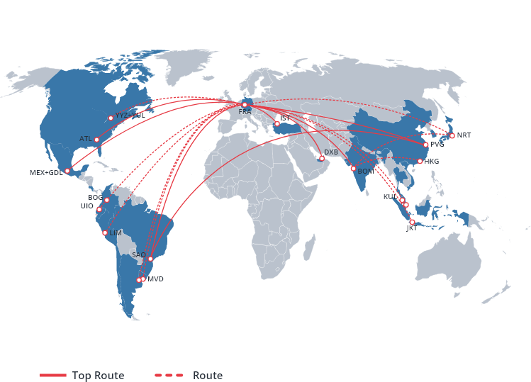Karte Luftfracht weltweit